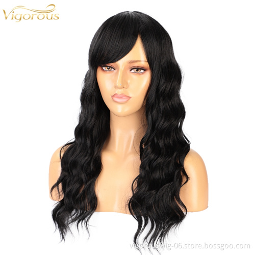 Vigorous Long Fashion Lose Wave Extensions Hair Wholesale Premium Heat Resistant Cheap Synthetic Fiber Wigs with Bangs Cosplay